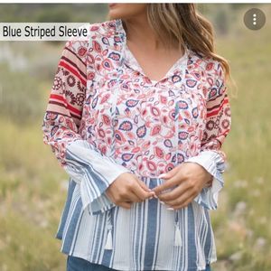 Boutique Paisley and Blue Striped Blouse